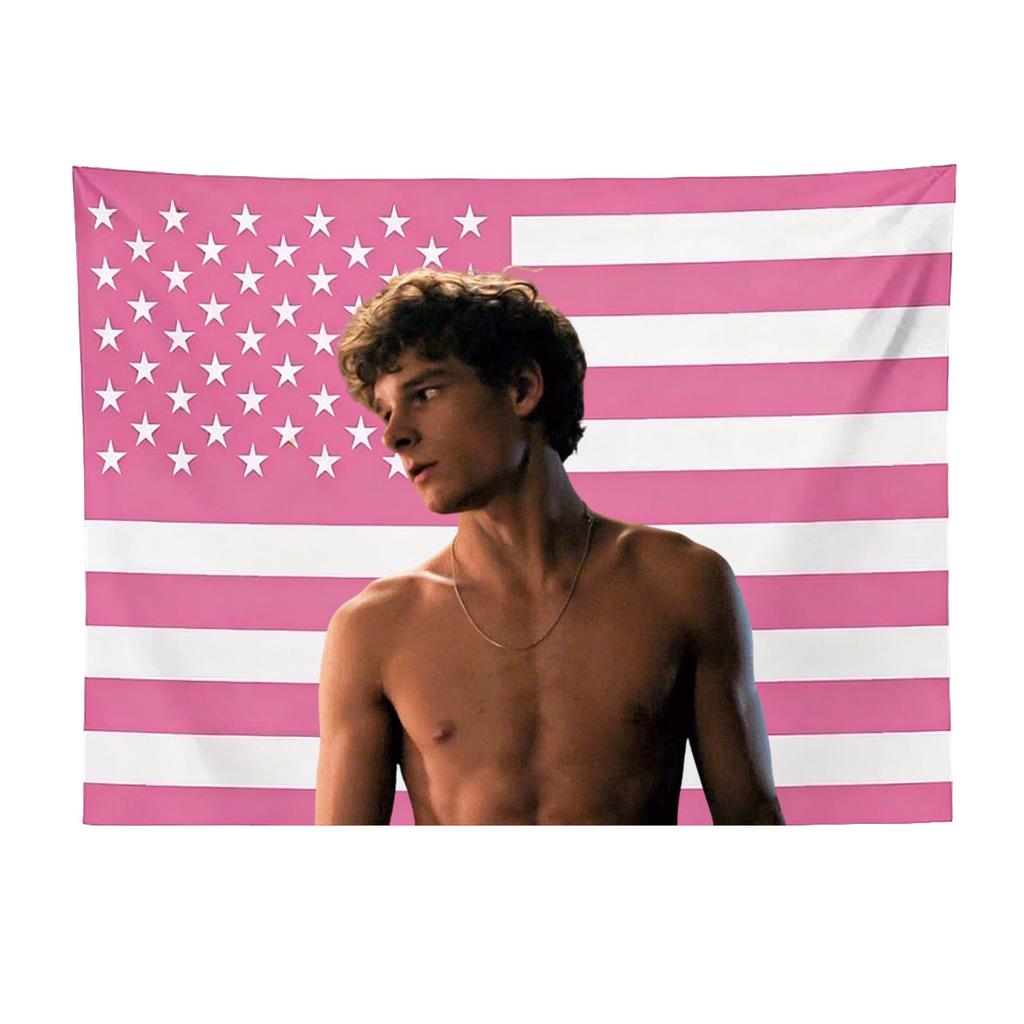 Mason Thames Pink USA Flag Tapestry Actor Aesthetic Wall Hanging for Bedroom Dorm Fan Decor