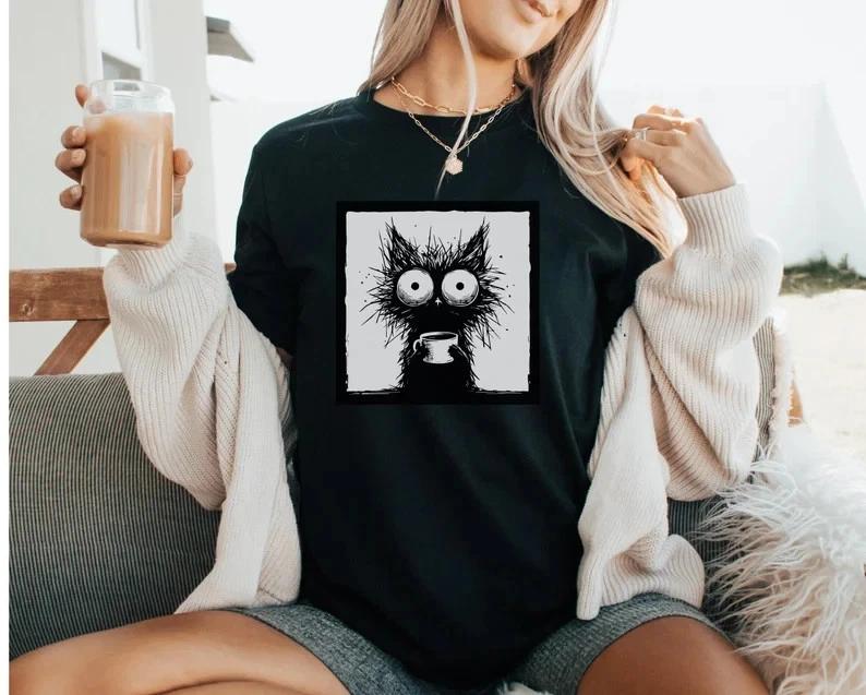 Funny Coffee Cat T-Shirt: Vintage Style Cat Lover Gift