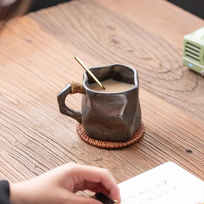 300 мл креативные керамические кружки особой формы в ретро-японском стиле, кофейные чашки с ручкой, бытовые чашки для завтрака, молока, воды, чая