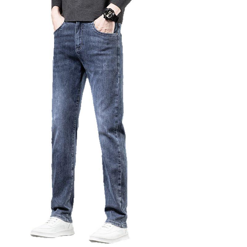 Men's Slim Fit Straight Leg Jeans - Whiskered Washed Long Pants for Autumn/Winter 2025