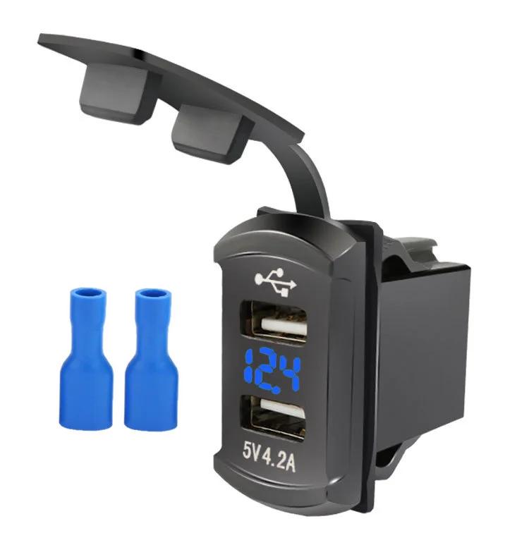 Автомобильное зарядное устройство с двумя портами USB, вольтметром 12-24 В, светодиодным водонепроницаемым пылезащитным адаптером питания для Toyota, зарядка автомобильных аксессуаров