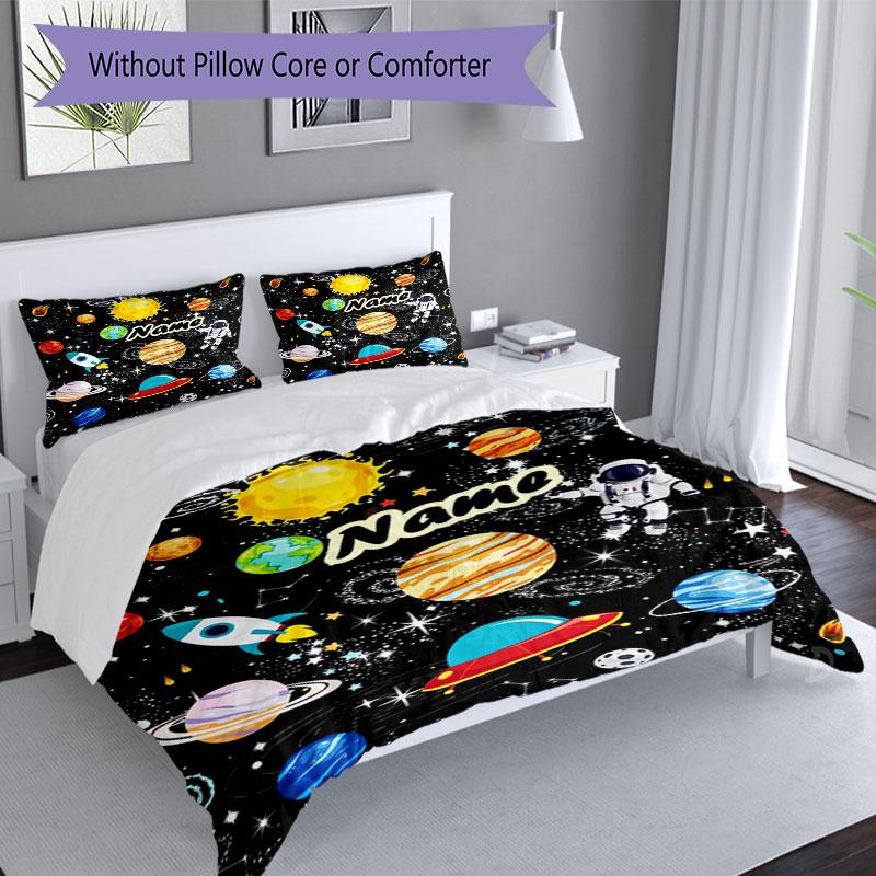 3PC Custom Name Space Adventure Journey Bedding Set Printed Bedding Set Duvet Cover Closure Includes 1 Duvet Cover & 2 Pillowcases for All Seasons Bed