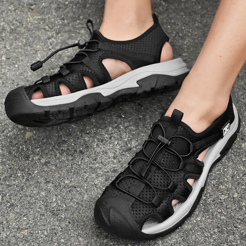 Модные новые мужские сандалии для улицы, обувь для ходьбы против течения, дышащие летние аквашузы, резиновые сандалии с воздушной сеткой, вейдерсы, быстросохнущие пляжные кроссовки