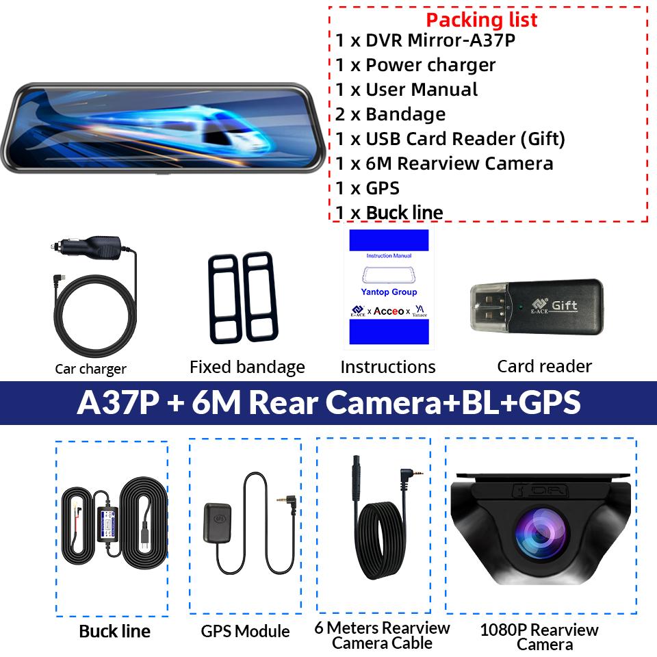 E-ACE Автомобильный видеорегистратор 4K, зеркало Ultra HD 3840*2160P, видеорегистратор, камера заднего вида ночного видения, поддержка GPS, WIFI для авто