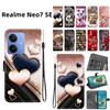 Handmade PU Leather Flip Case for Realme Neo7 SE Anti-Slip Shockproof Cover with Wrist Strap & Heart/Rose Cat Designs