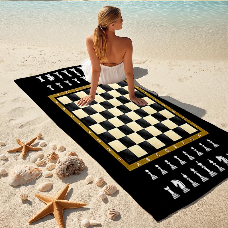 1Pc Chess Strategy Tactics Beach Towel, Quick Dry, Multi-Use for Beach Pool Gym Yoga Home Travel, Christmas, Halloween, Xmas Gift Em92834