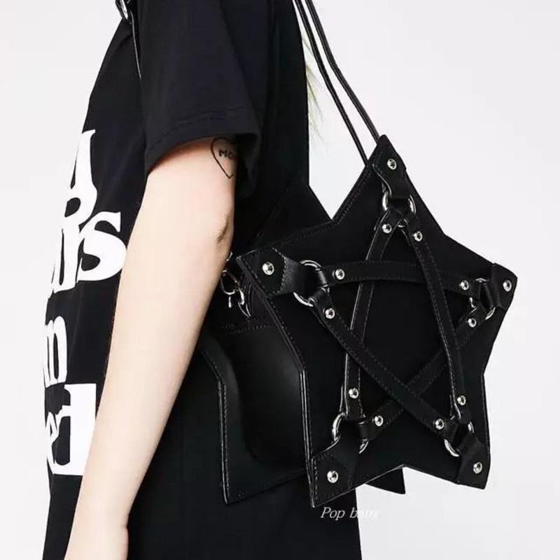 Dark Gothic Pentagram Shoulder Bag Unisex Punk Designer Casual Totes Women Retro Handbag Gifts Black