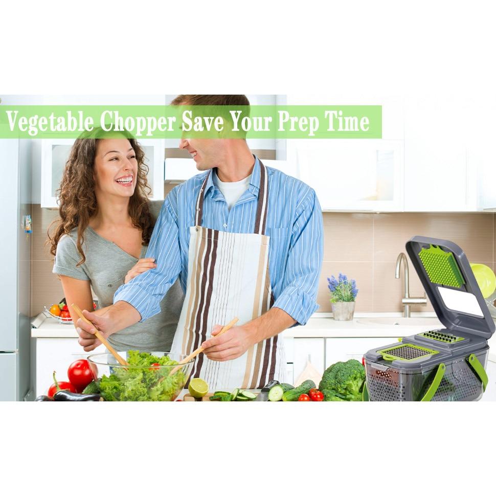 22-in-1 Manual Vegetable Chopper, Stainless Steel/ABS, with Handle, Green/Gray, Kitchen Gadget