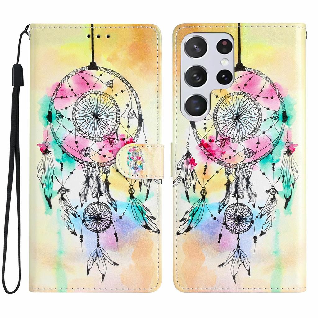 For Samsung Galaxy S25 Ultra Wallet Case PU Leather Pattern Printing Stand Phone Cover with Strap
