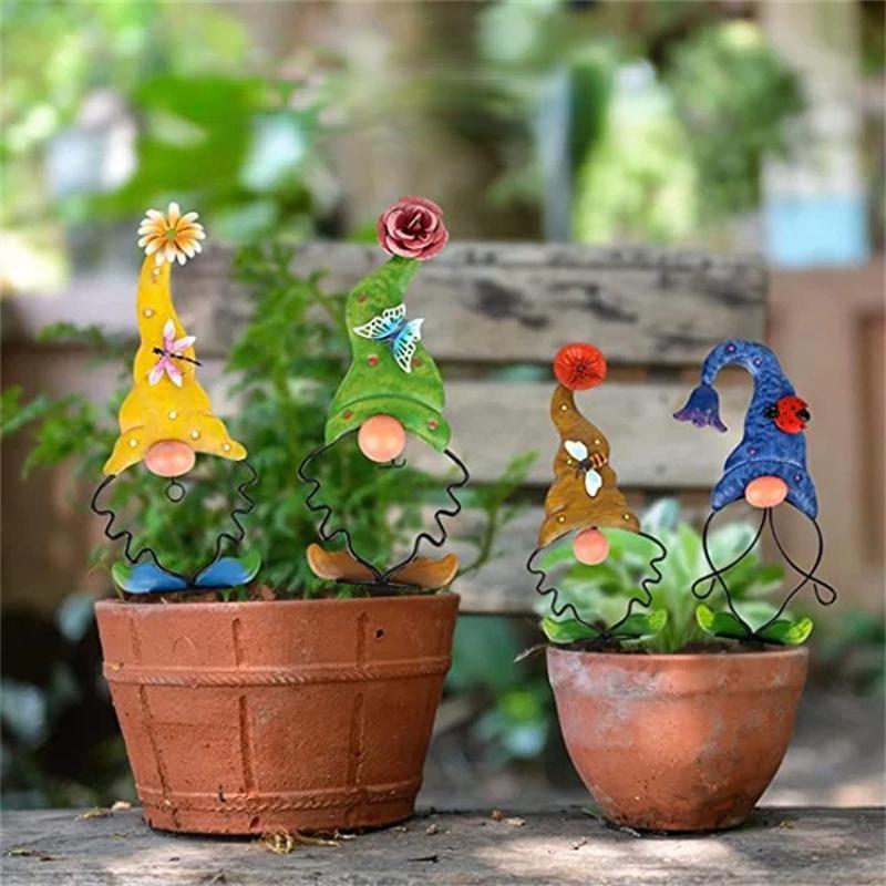 Металлический гном, вставка в землю, 3D насекомые, бабочки, маленький металлический декор в виде гнома для сада, двора, газона, украшения на открытом воздухе