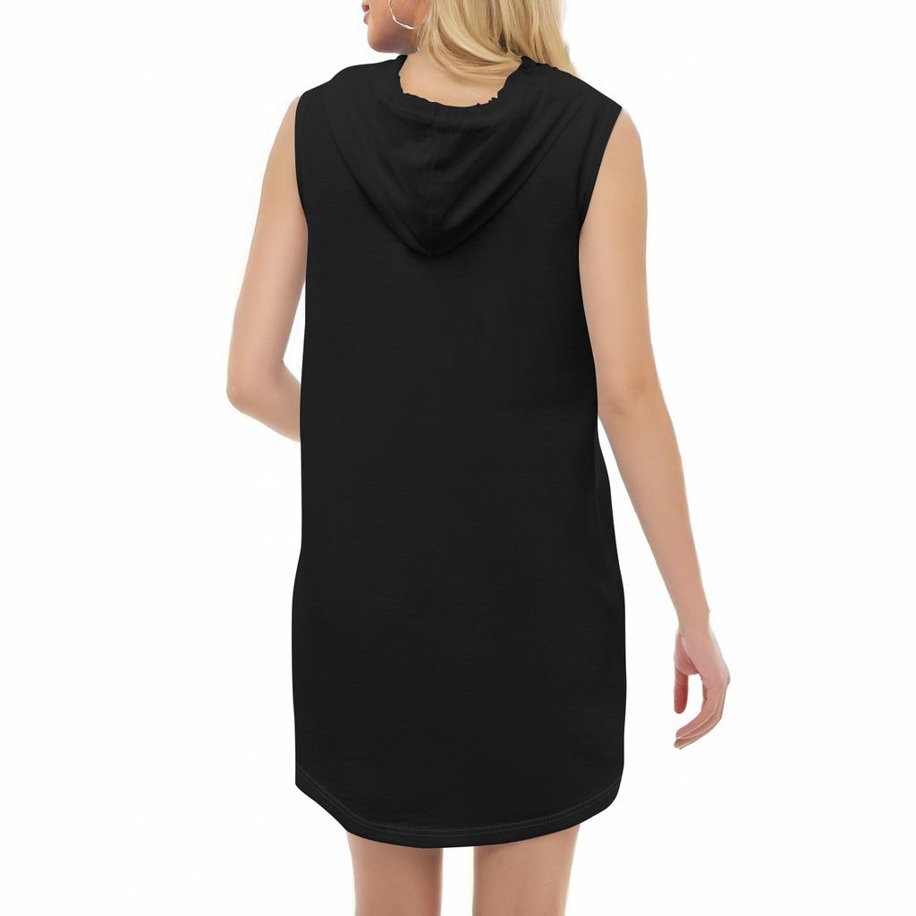 Women's Casual Fashion Round Neck Sleeveless Solid Color Hooded Drawstring Dress