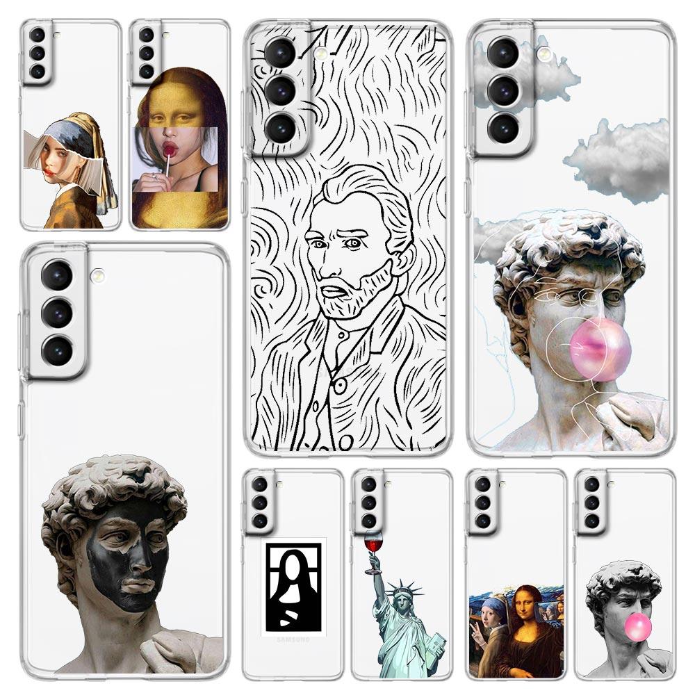 Чехол для телефона Samsung Galaxy S24 Ultra S23 FE S22 S20 S21 5G S10 S9 Plus S10E S8 Мягкий Прозрачный Арт Эстетика Давид Мона Лиза Чехол