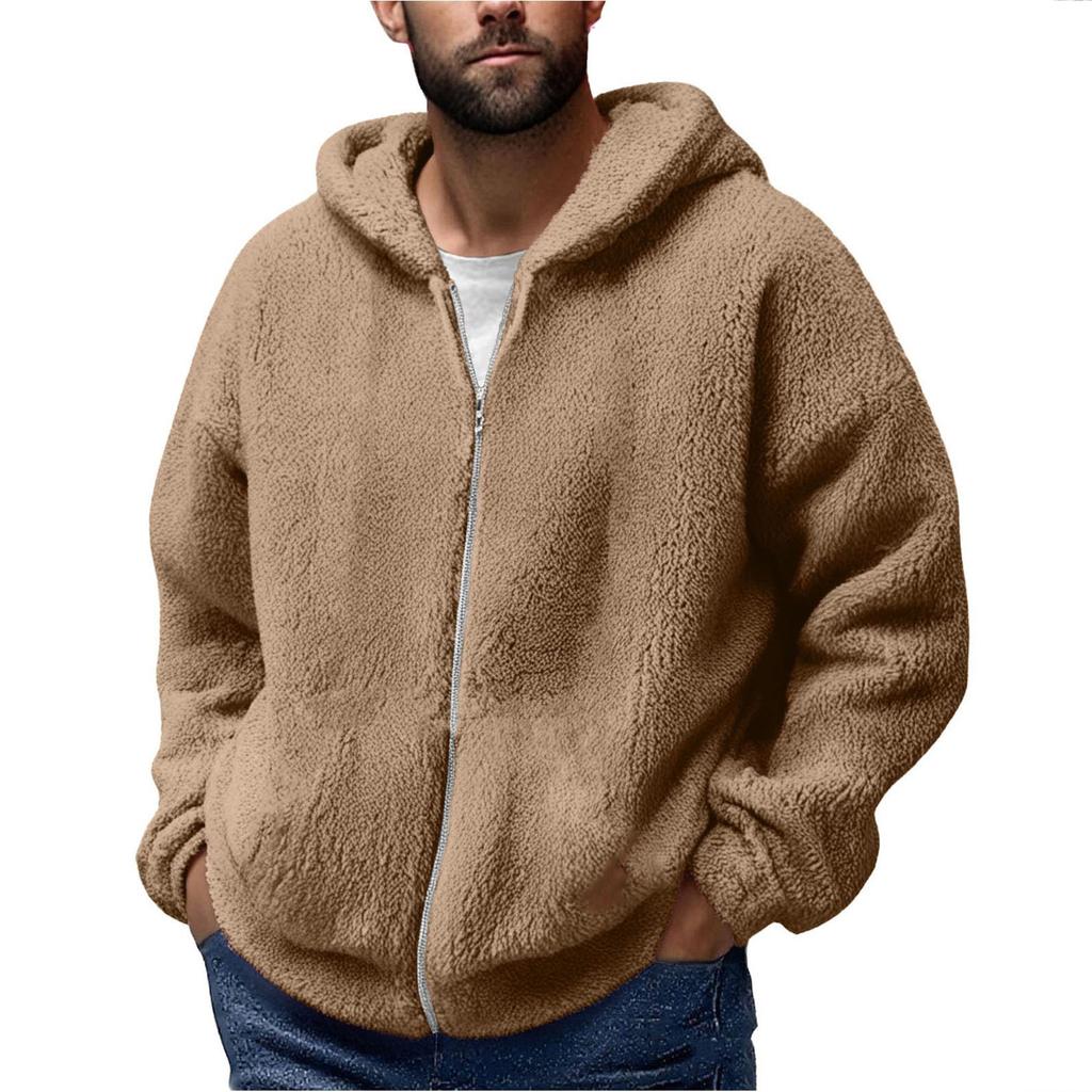 Men'S Winter Zipper Hooded Fleece Sweatshirt With Patch Pocket Casual Jacket