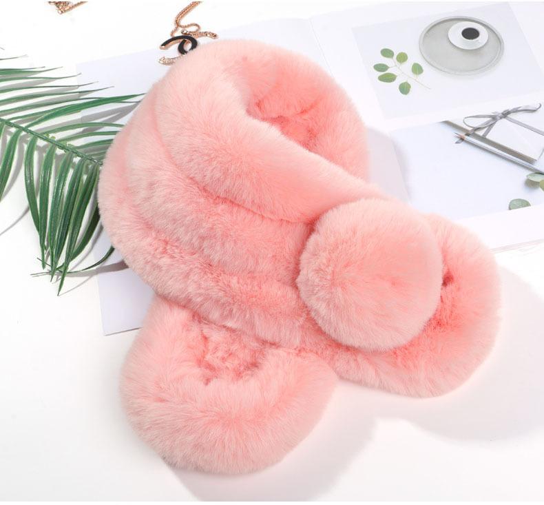Real Rabbit Fur Scarf, Thickened Rex Rabbit Hair Big Ball Three-tube Japanese Scarf for Men and Women In Autumn and Winter, Keeping Women's Neck Warm