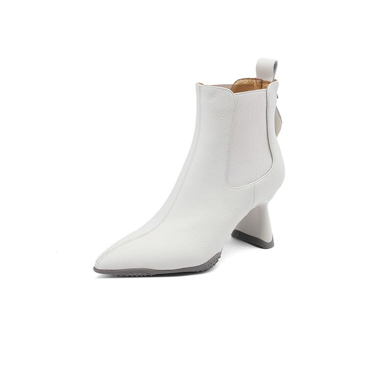 Модные Новые Осенне-Зимние Женские Ботинки Кожаные Короткие Ботинки Модные Ботинки с Острым Носком для Женщин Высокие Каблуки Женская Обувь Ботинки Челси