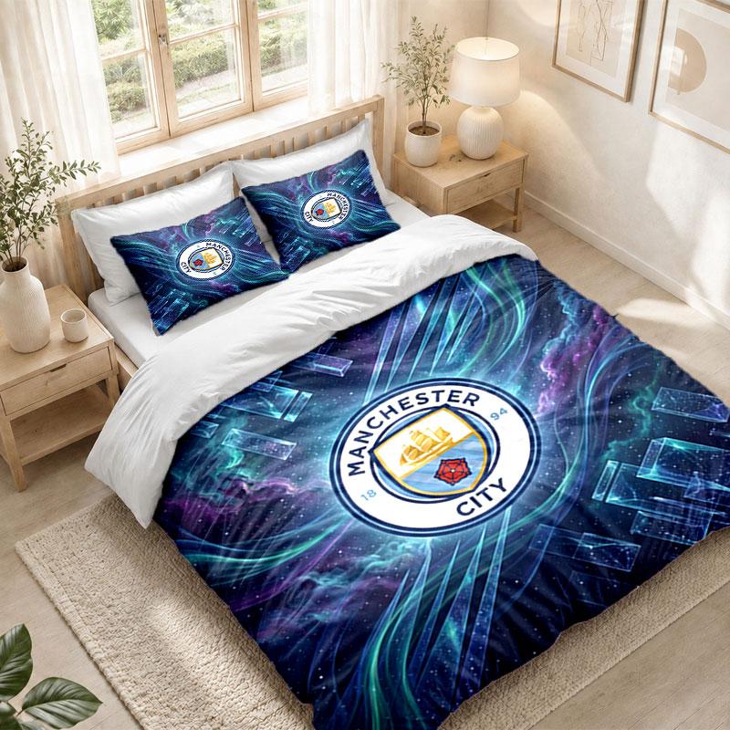 Bedding Set 1 Duvet Cover 2 Pillowcases Manchester City Print Bedroom Home Decoration