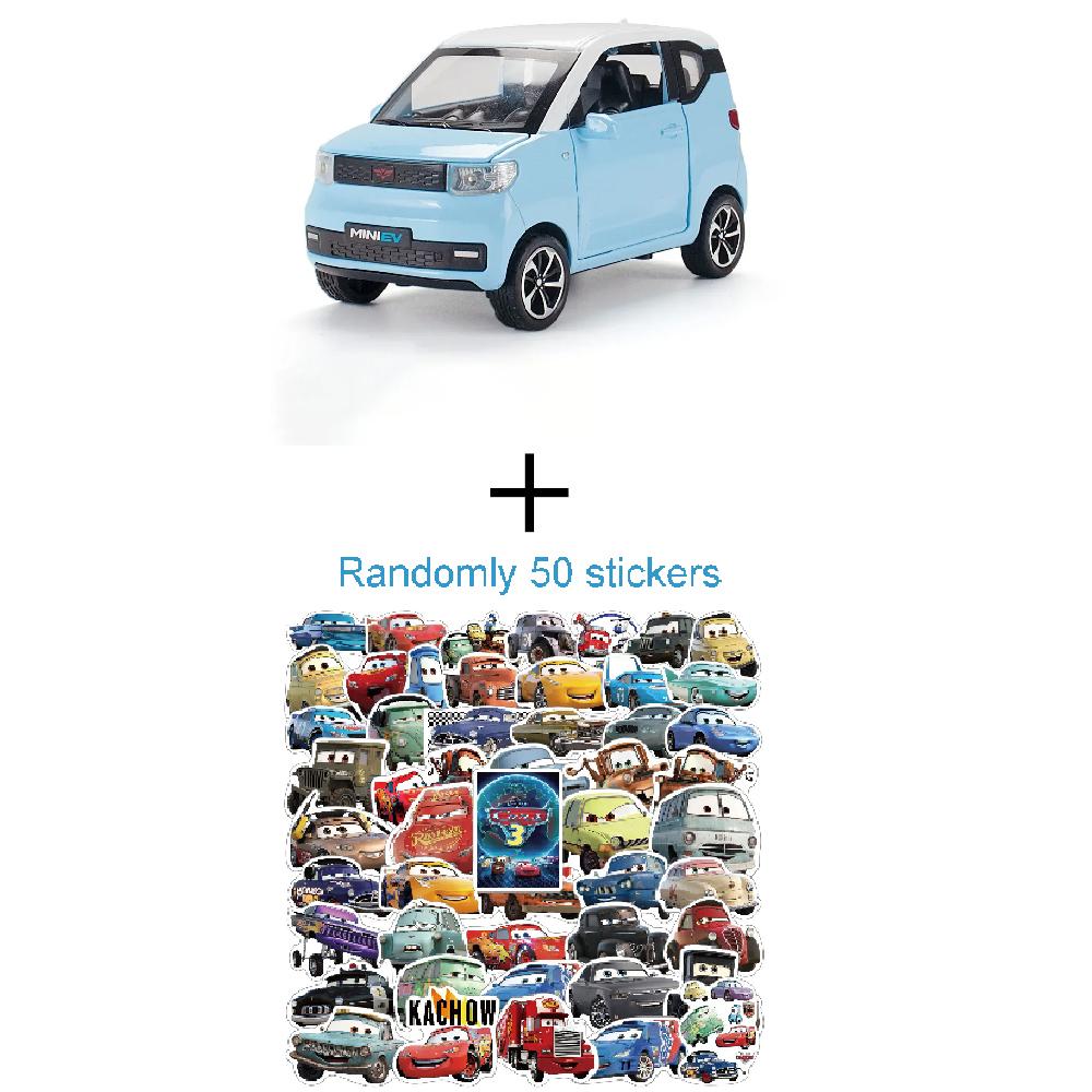 1:24 Scale WuLing HongGuang MINI EV Macaroon Toy Car Model Doors Opened Pull Back Miniature Vehicles Models Desktop Ornaments