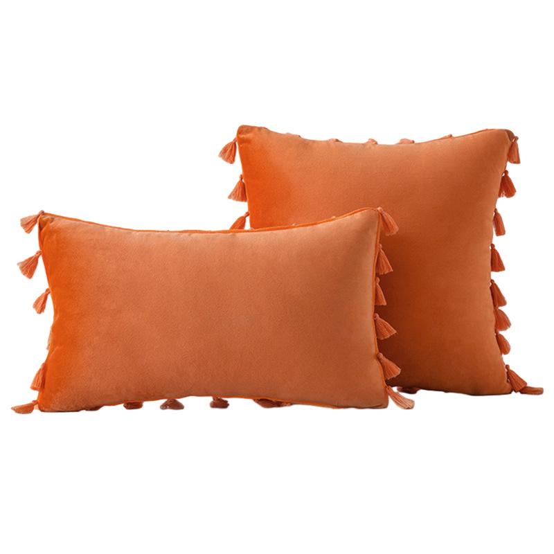 Упаковка из 2 осенних бархатных мягких однотонных декоративных наволочек с кисточками и бахромой в стиле бохо, чехол для дивана-кровати 18 x 18 дюймов