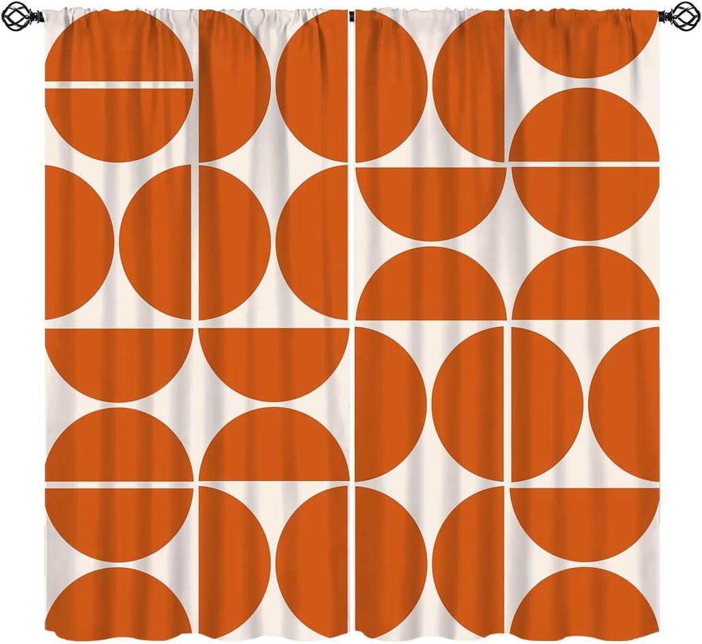 Mid Century Curtain, Yellow Vintage Abstract Boho Window Treatment Modern Geometric Circles Circular Classic Retro 50S Farmhouse