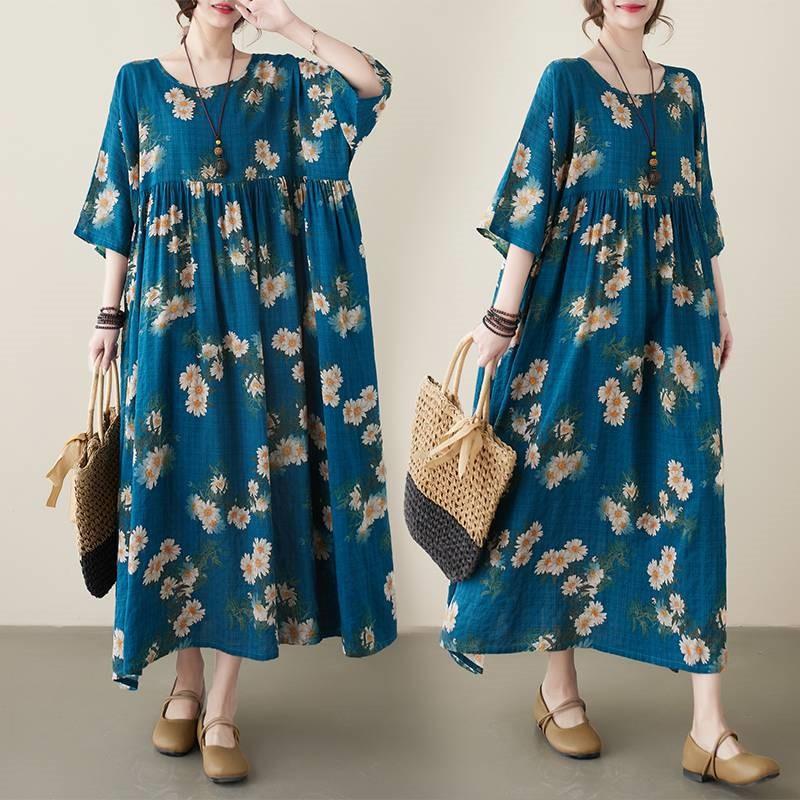 Johnature Женское весеннее модное винтажное свободное платье трапециевидной формы в китайском стиле с короткими рукавами и круглым вырезом