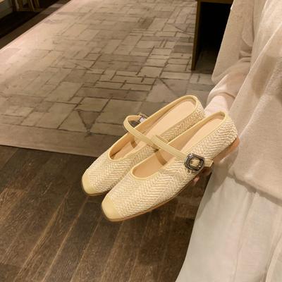 Обувь увеличение высоты 5 см праздничный стиль соломенные плетеные сандалии с квадратным носком ленивые полушлепанцы женские летние