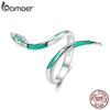 BAMOER 925 Sterling Silver Green Enamel Zircons Green Snake Opening Ring for Women Simple and Fashionable Rings