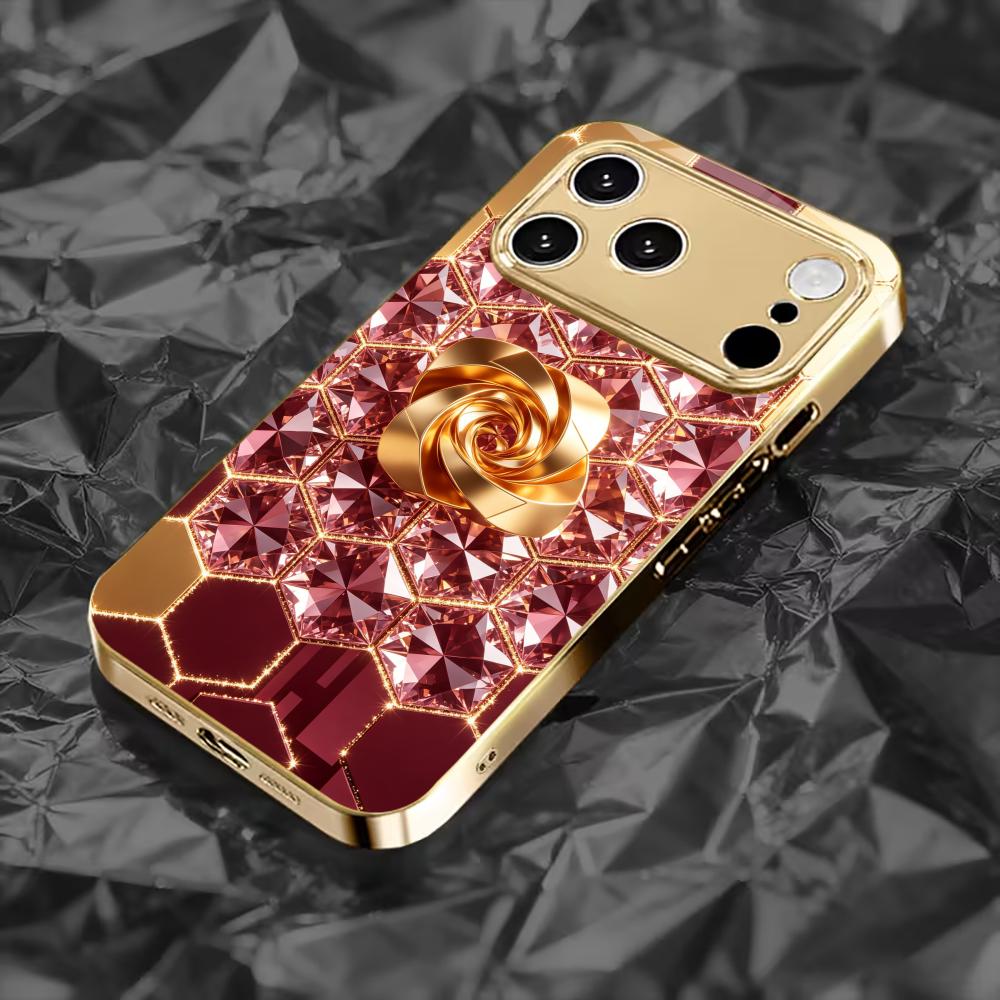 Розовый бриллиант золотая роза чехол для телефона для funda iphone для iPhone 17 pro max защитное стекло для iPhone 17 16 15 14 13 12pm Pro Plus