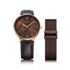 BERING Men's & Women's (Unisex) Watch, Japan Exclusive, Brown Calf Leather & Brown Stainless Steel with Two Mesh Straps, Rose Gold Sapphire Crystal, C
