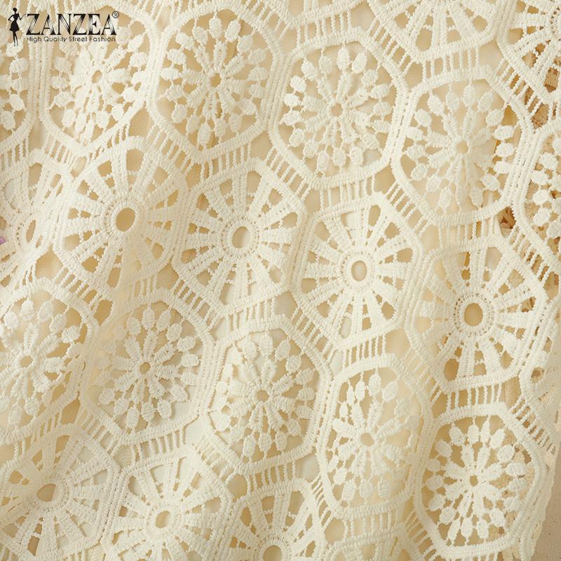 ZANZEA Женская повседневная кружевная блузка в стиле пэчворк с коротким рукавом на лето