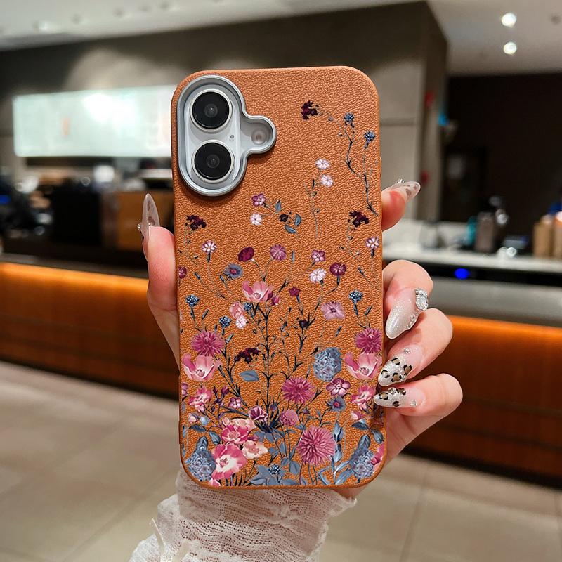 Ударопрочный мягкий чехол из ТПУ с фиолетовым цветочным узором для iPhone 16 Pro 15 14 Plus 13 12 Pro Max 11 с текстурой кожи, однотонный тонкий чехол