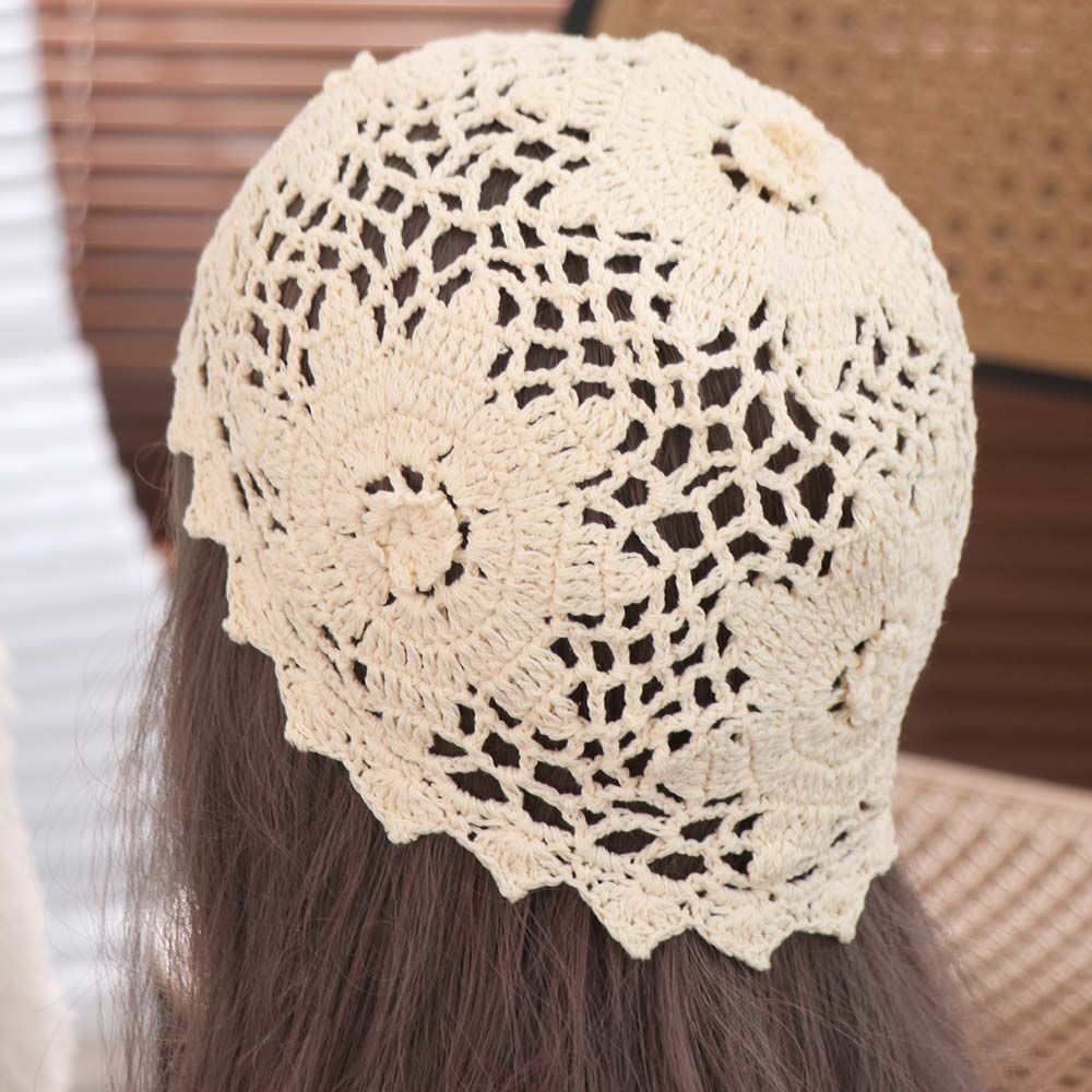 Thin Crochet Flower Hat Bohemian Style Hollow Out Knitted Hat Cute Weave Cap  Spring and Summer