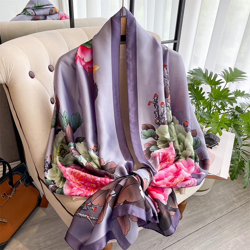 Autumn Scarf Women's Luxury Design Scarf Silk Smooth Scarf Soft Muslim Headband Shawl Beach 90x180cm