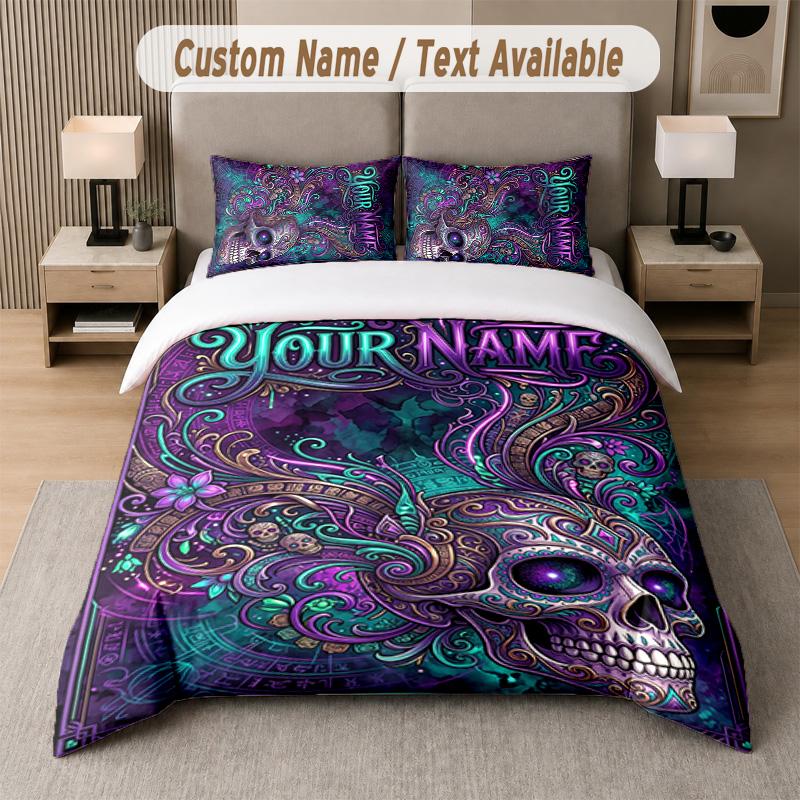 Skull Gothic Theme Custom Text Or Name 3Pcs Bedding Set 1 Flat Sheet & 2 Pillowcases Personalized Home Bedding
