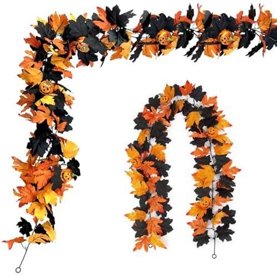 Maple Garland 1 Piece 1.75M Ideal Halloween Decorations Artificial Flowers Autumn Leaves Foliage Pumpkin Spider Fall Thanksgiving Wisteria Photography