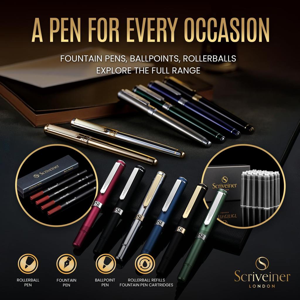 Scriveiner Finest Premium Fountain Pen Attractive Beauty 24K Gold Finish Schmidt 18K Gold Plated Nib Suitable for Men and Women Professional Executive