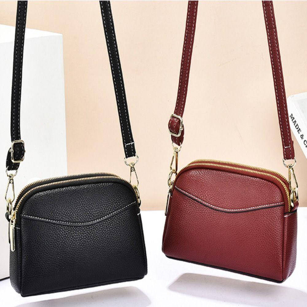 Fashion PU Crossbody Phone Bag Double Compartment Adjustable Crossbody Bag Durable Stylish Mini Square Bag Travel