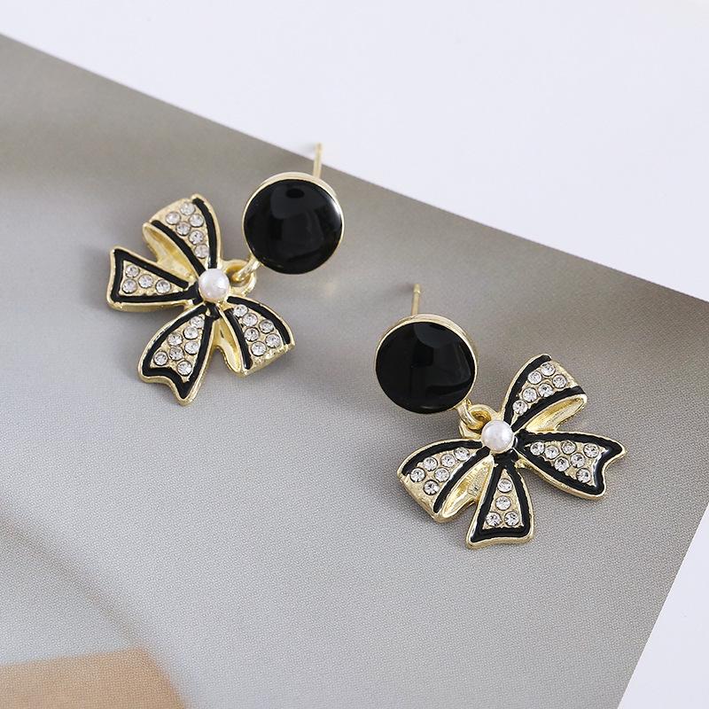 Elegant Faux Diamond Bow Earrings - Trendy, Unique, and Versatile Design