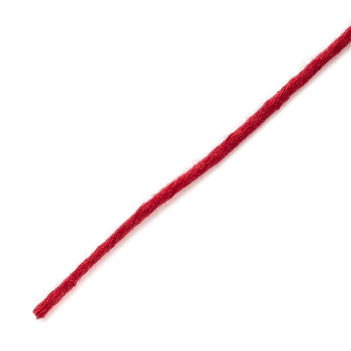 Corde Macramé - Creative Deco - 3mm x 200m - Fil de Coton Rouge - 15 Plis - Cordelette Naturel