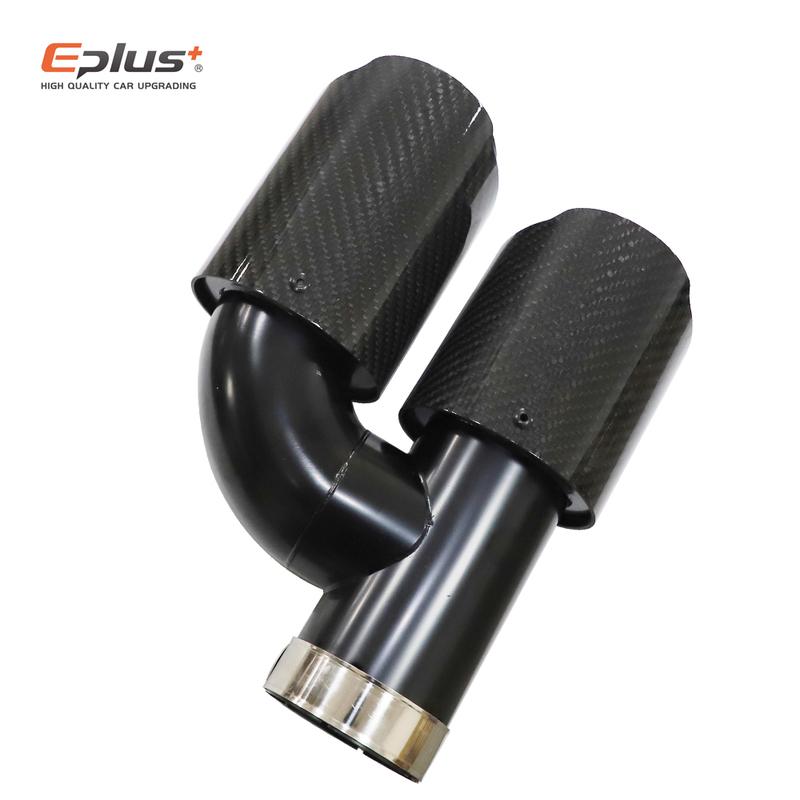 EPLUS Car Carbon Fiber Glossy Muffler Tip H Shape Double Exit Exhaust Pipe Mufflers Nozzle Decoration Universal Stainless Black