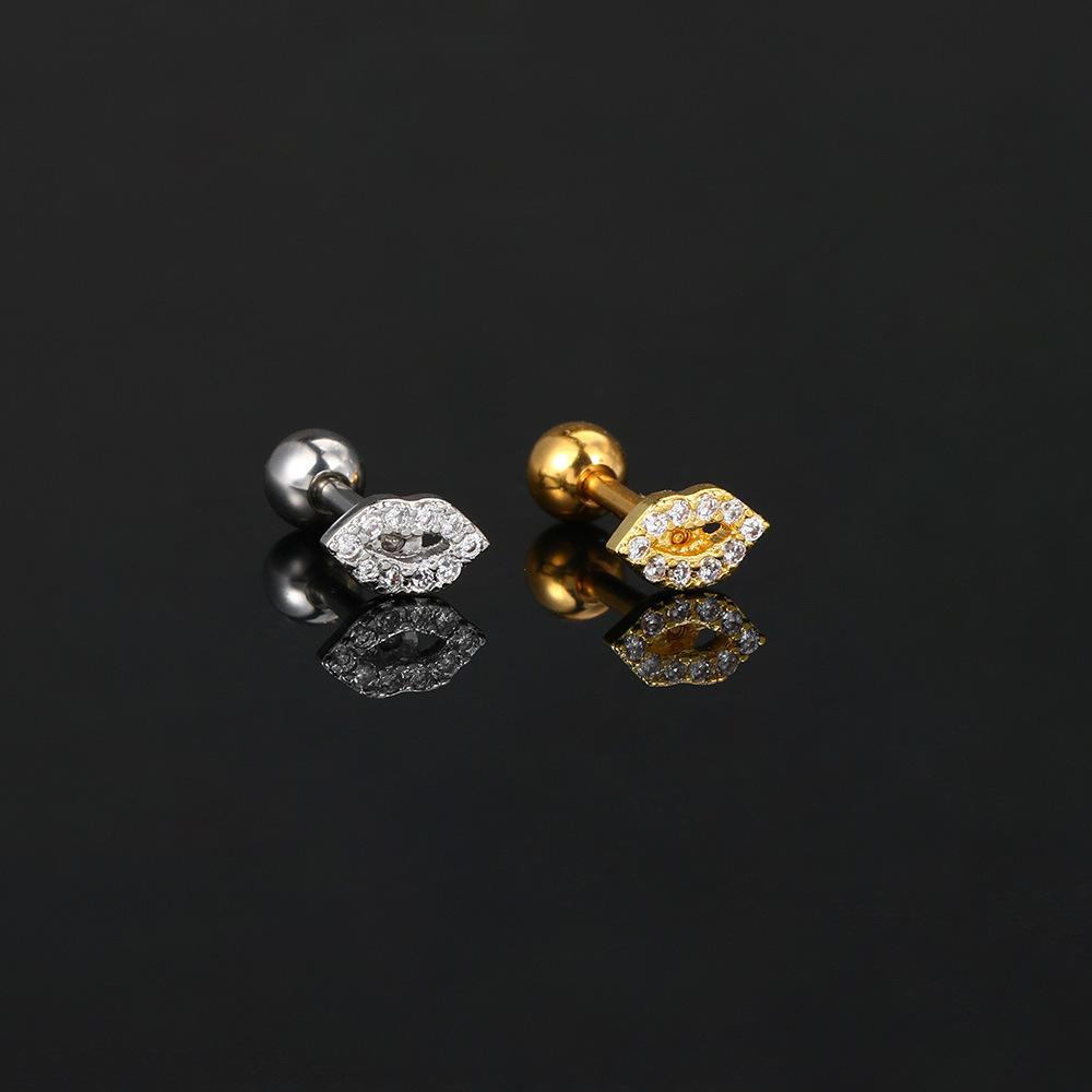 Fashion High Quality Helix Piercing Lips Loving Heart Earrings Women Trend Sliver Gold Color Zircon Tragus Bone Stud Ear Ring