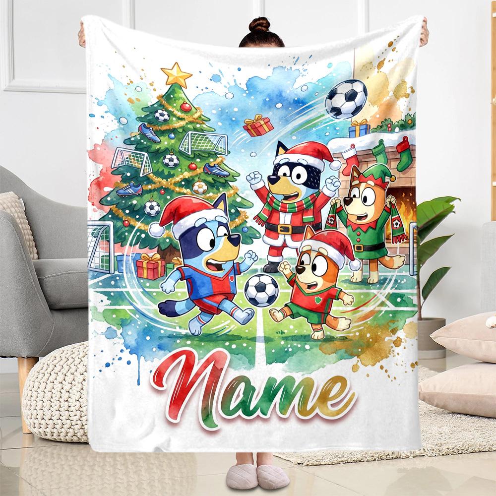 Christmas Soccer Fun Personalized Name Blanket Throw Personalized Blanket Soft & Cozy Perfect for Bedding Office Office Chair Home Decor