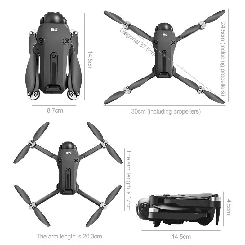 Дрон D18 с управлением через экран, бесщеточным двигателем, системой обхода препятствий с четырех сторон, оптическим потоком, 5G WiFi FPV, летательный аппарат для аэрофотосъемки