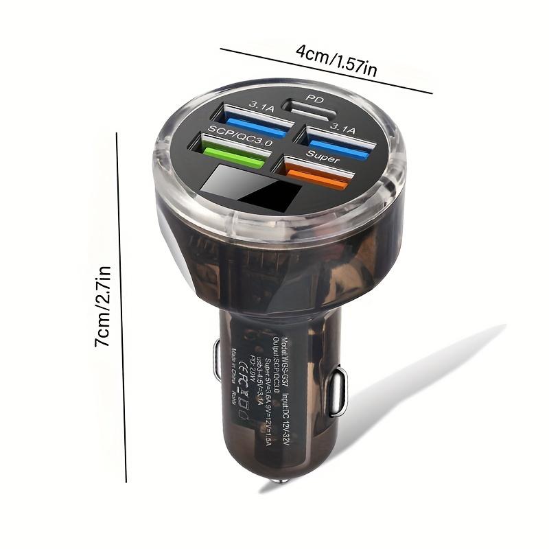 Автомобильное зарядное устройство USB 150 Вт с 5 портами, PD30W Type-C, дисплеем напряжения и многопротокольной быстрой зарядкой для автомобилей 12–32 В