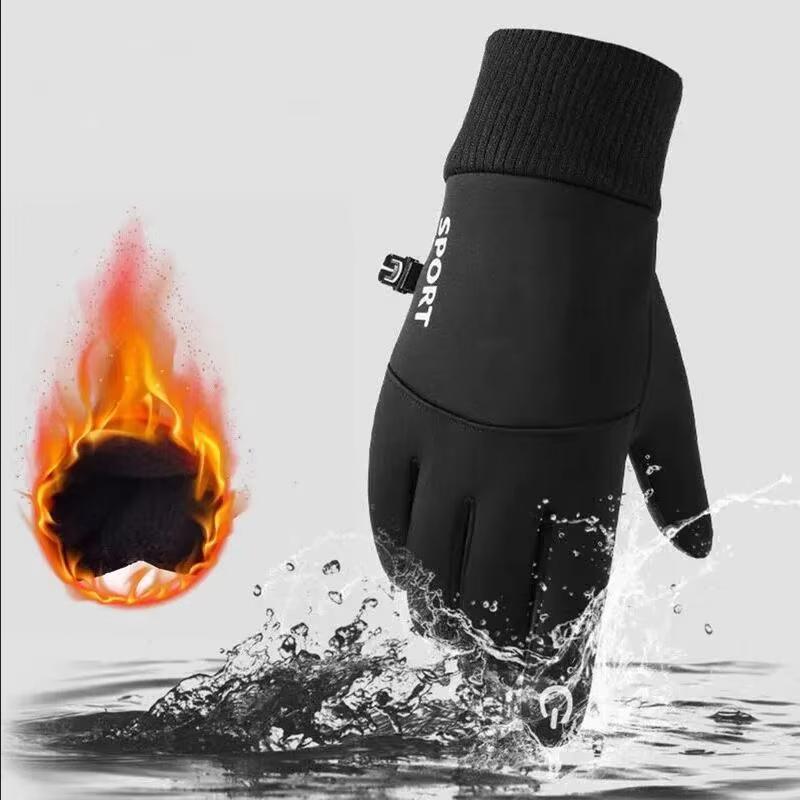 Черные зимние теплые водонепроницаемые перчатки с полными пальцами для езды на велосипеде, спорта на открытом воздухе, бега, мотоцикла, лыж, флисовые перчатки с сенсорным экраном
