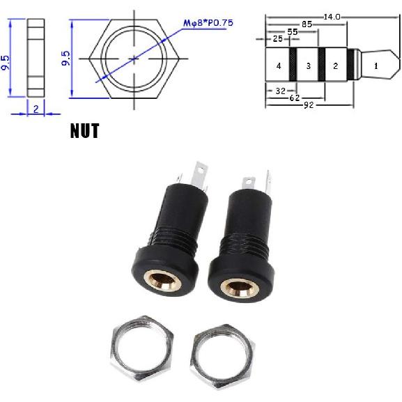 Ximimark 4pcs 3.5mm Audio Video Connector with Nut - Black