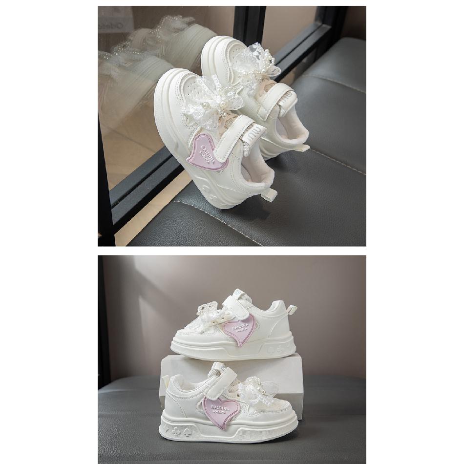 Кроссовки для девочек Весна и Осень Новые Детские Белые Туфли Кожаные Вставки Обувь на Плоской Подошве Дышащие Кроссовки Модные