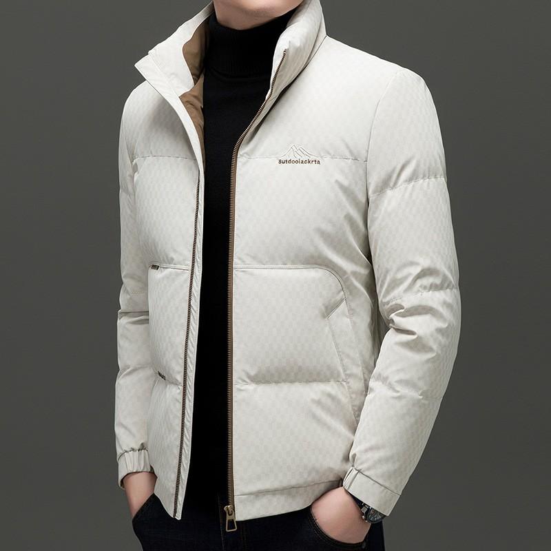 Mens Short Puffer Jacket Winter Warm Stand Collar Down Coat 85% White Duck 600 Fill Power