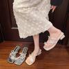 Thick Heel Beautiful Slippers Women Wear 2025 Summer New Fairy Wind Butterfly Rhinestone Silver Toe Sandals