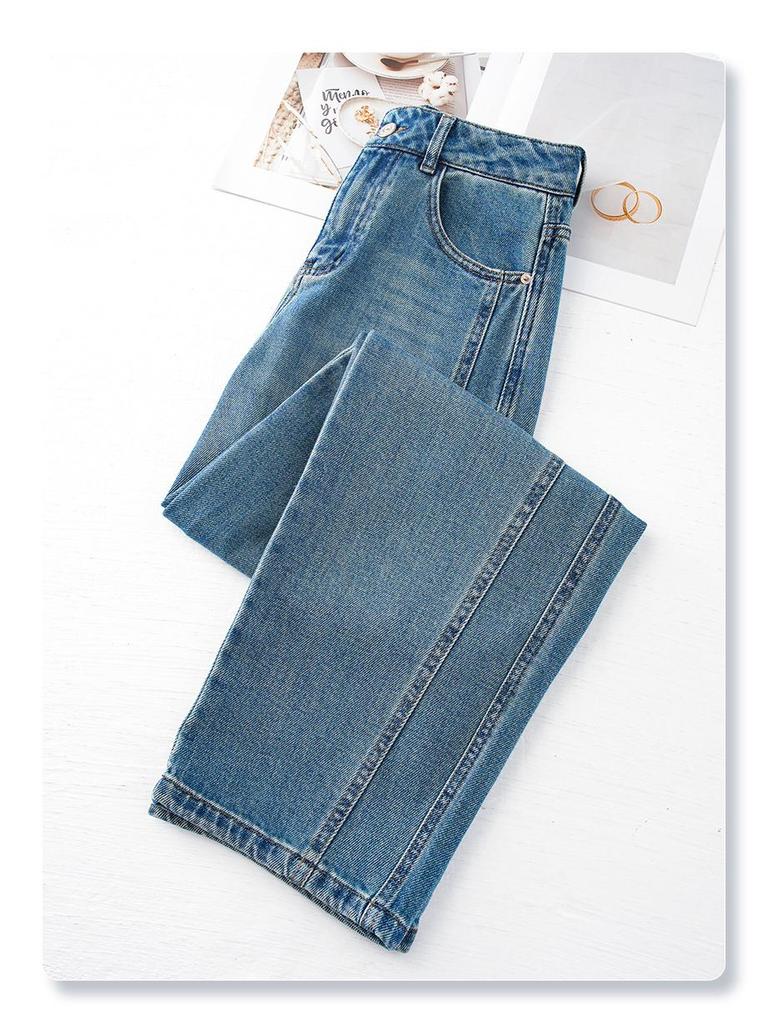 Women's Blue High-Waist Loose Slimming Straight-Leg Jeans - Spring 2025 Fashion