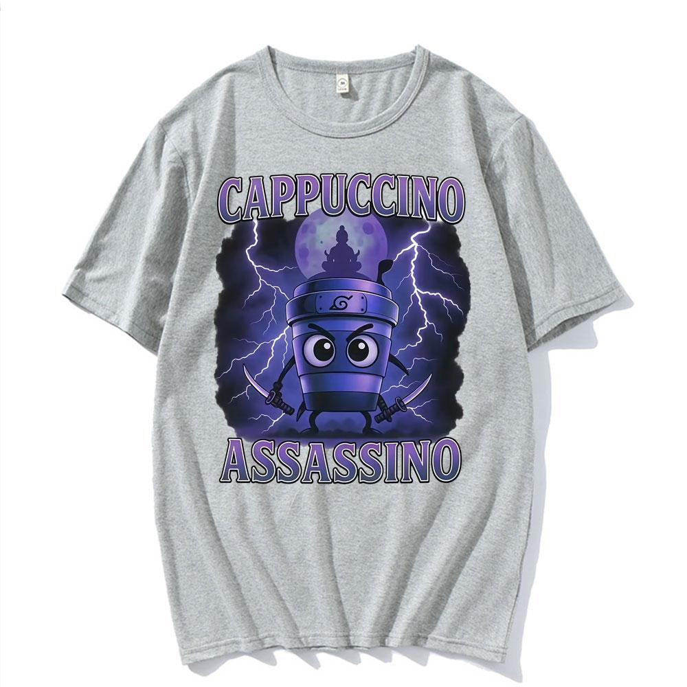 Cappuccino Assassino Funny Italian Brainrot Meme T Shirts Unisex Harajuku Y2k Humor Oversized Tshirt Unisex Comfort Cotton T Shirt